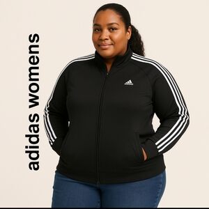 adidas | Women's NWT 3 Stripe Track Jacket Full Zip | Black/White| Plus Size 4X